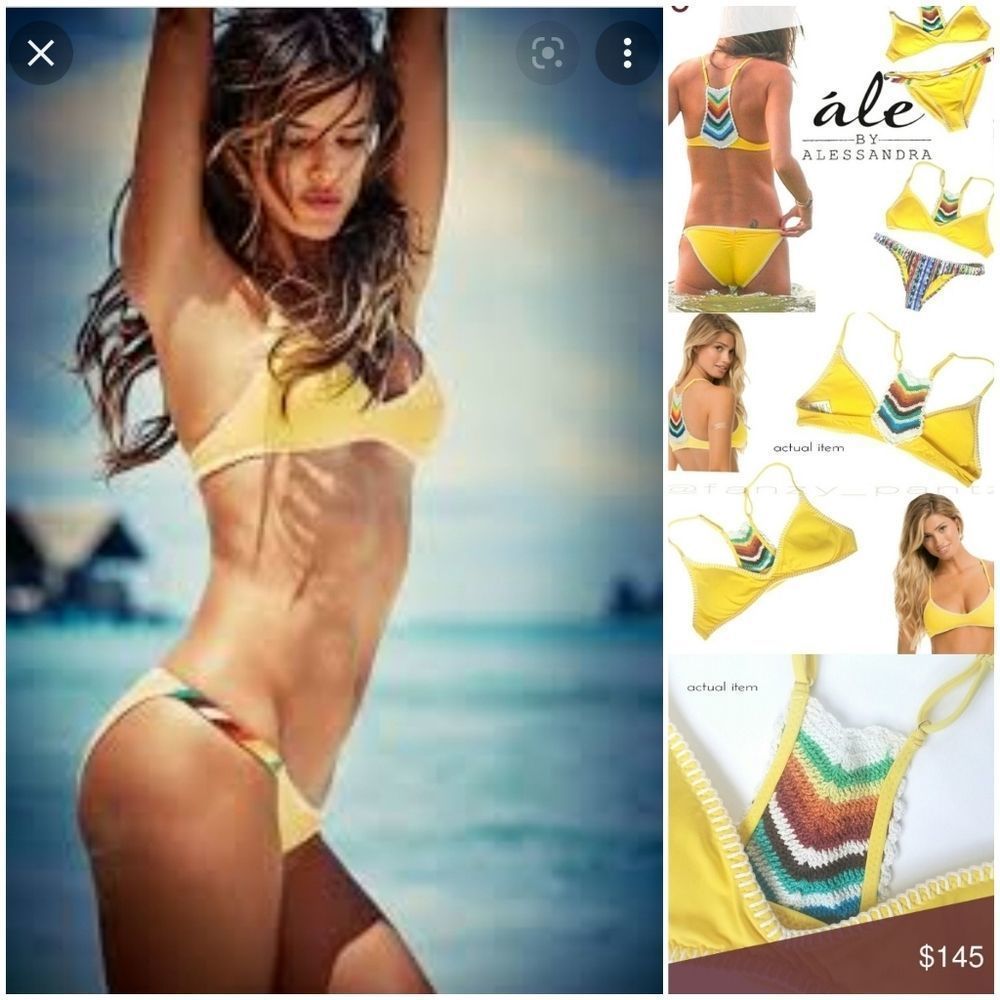 Ale By Alessandra Yellow Knit Bikini Set Size Small